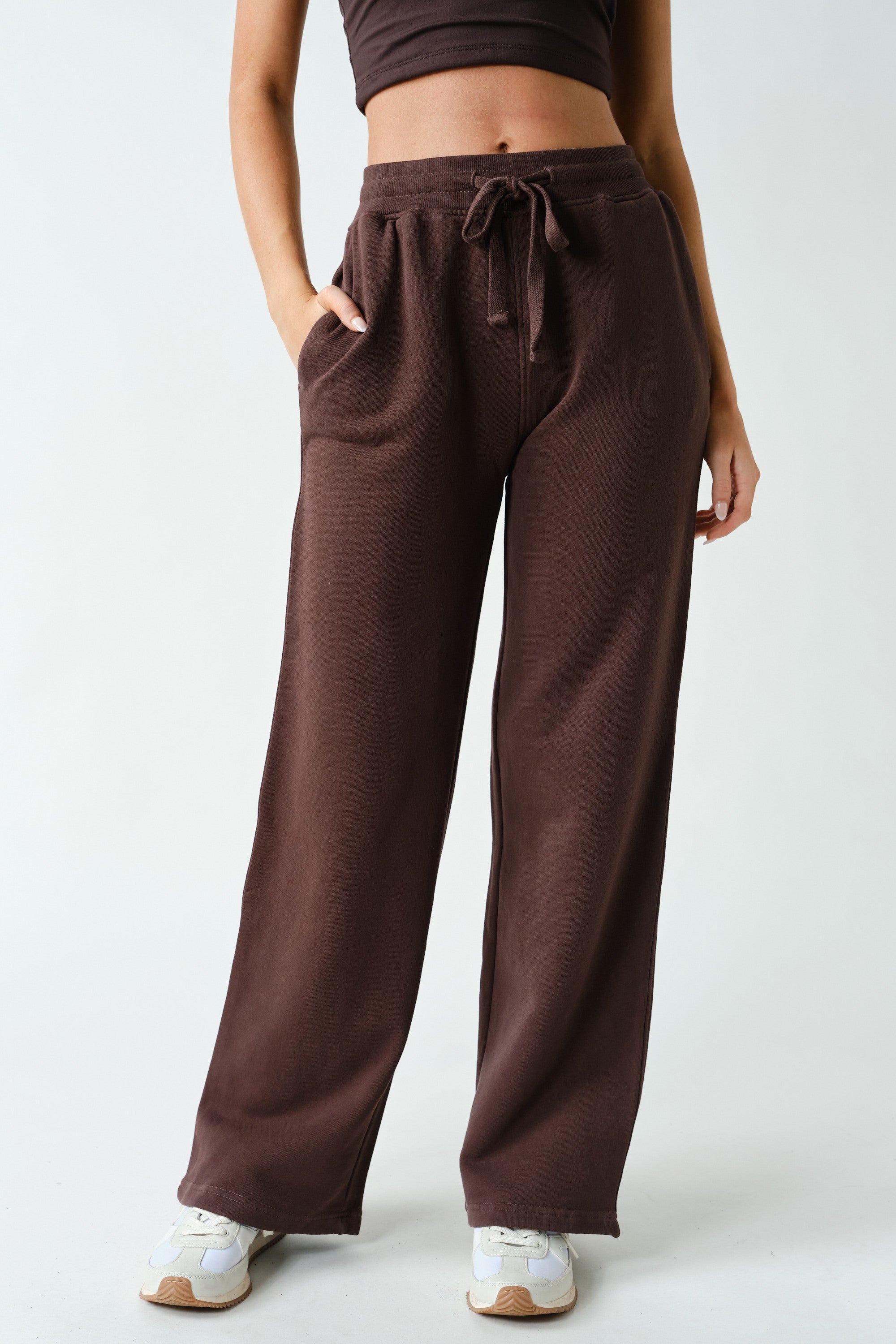 Lazy River Washed Wide Leg Sweatpants in Coffee Bean, photo 1