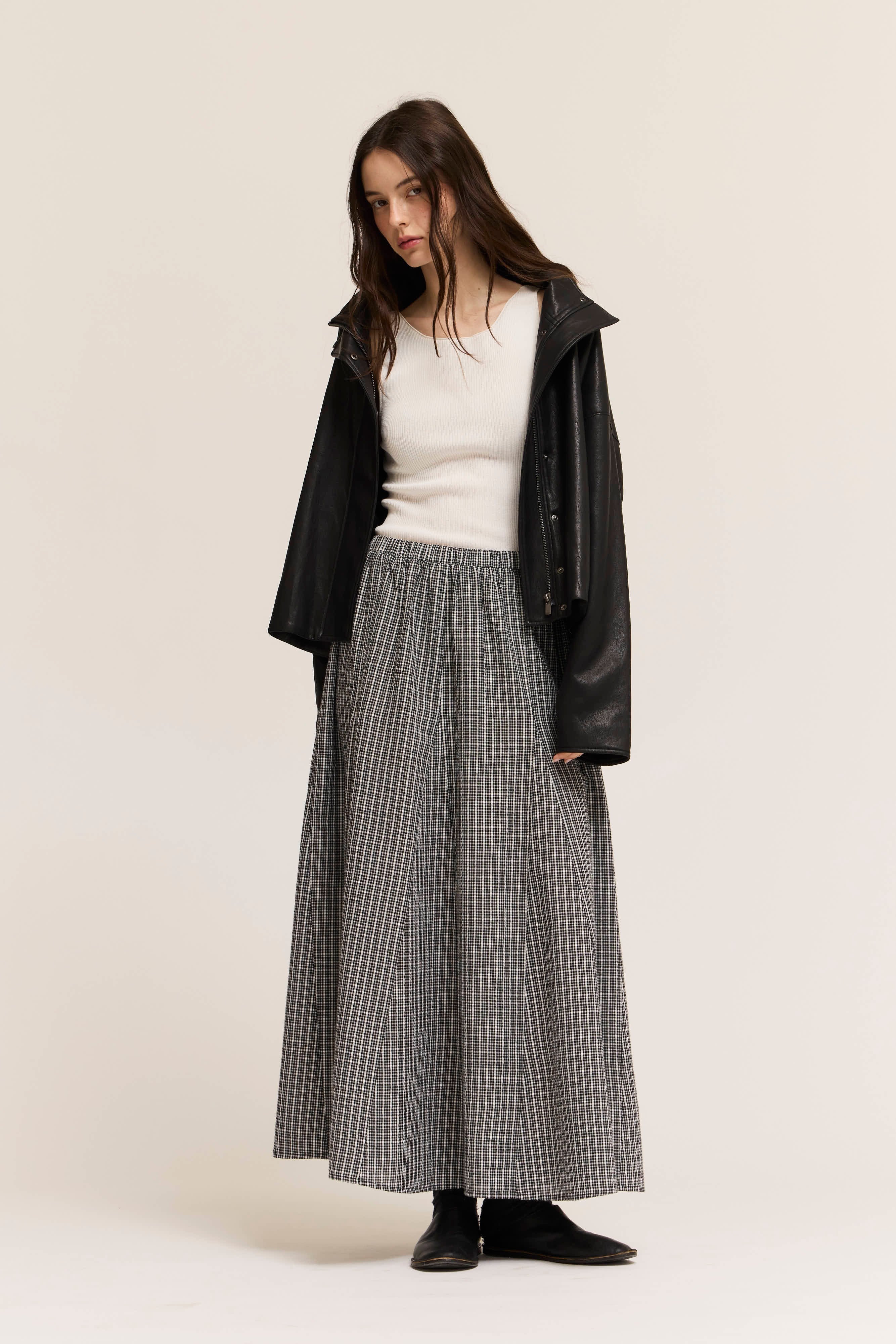 Ledgerline Plaid Panel Midi Skirt in Black, photo 2