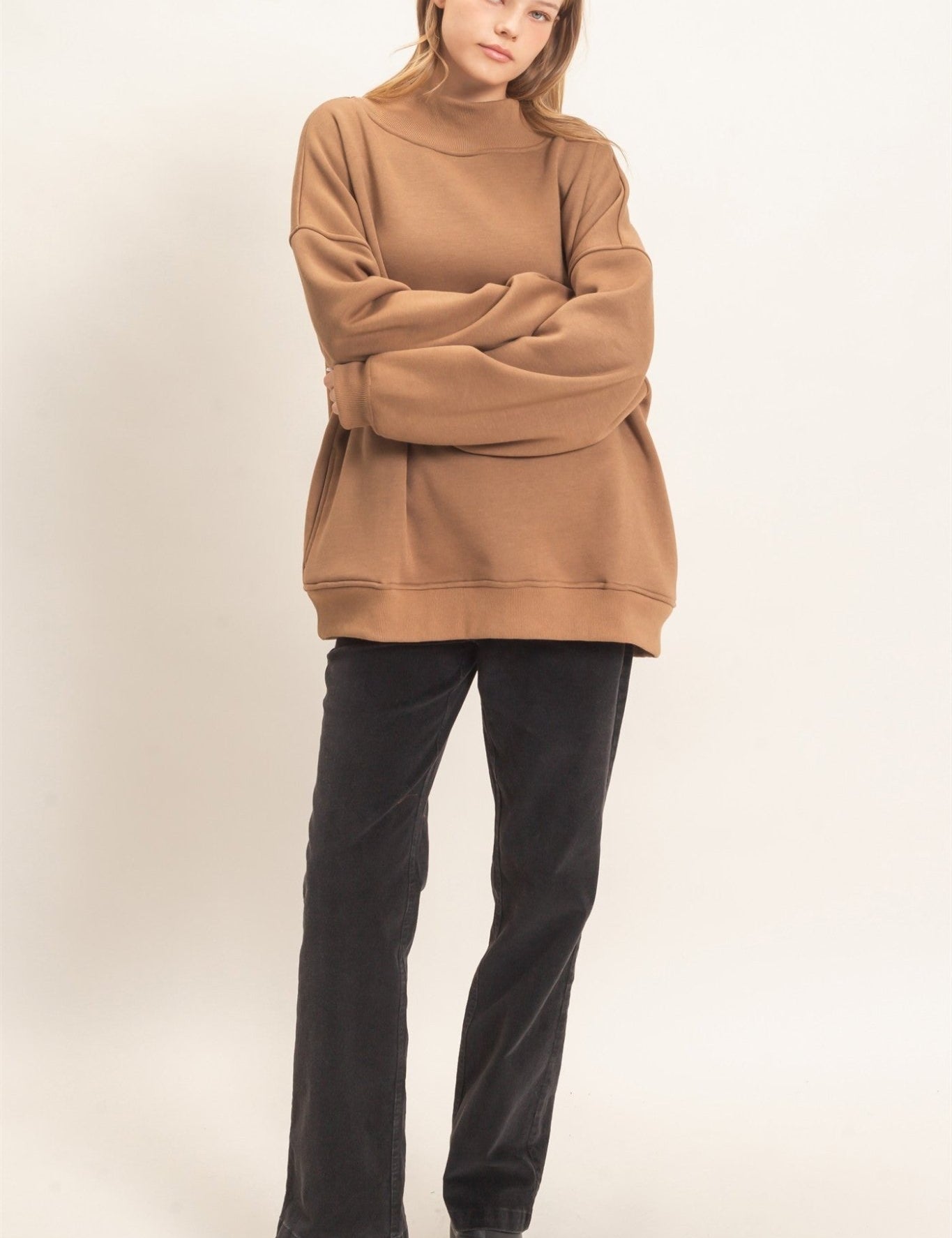 Leeway Washed Mock Neck Sweatshirt - Westly