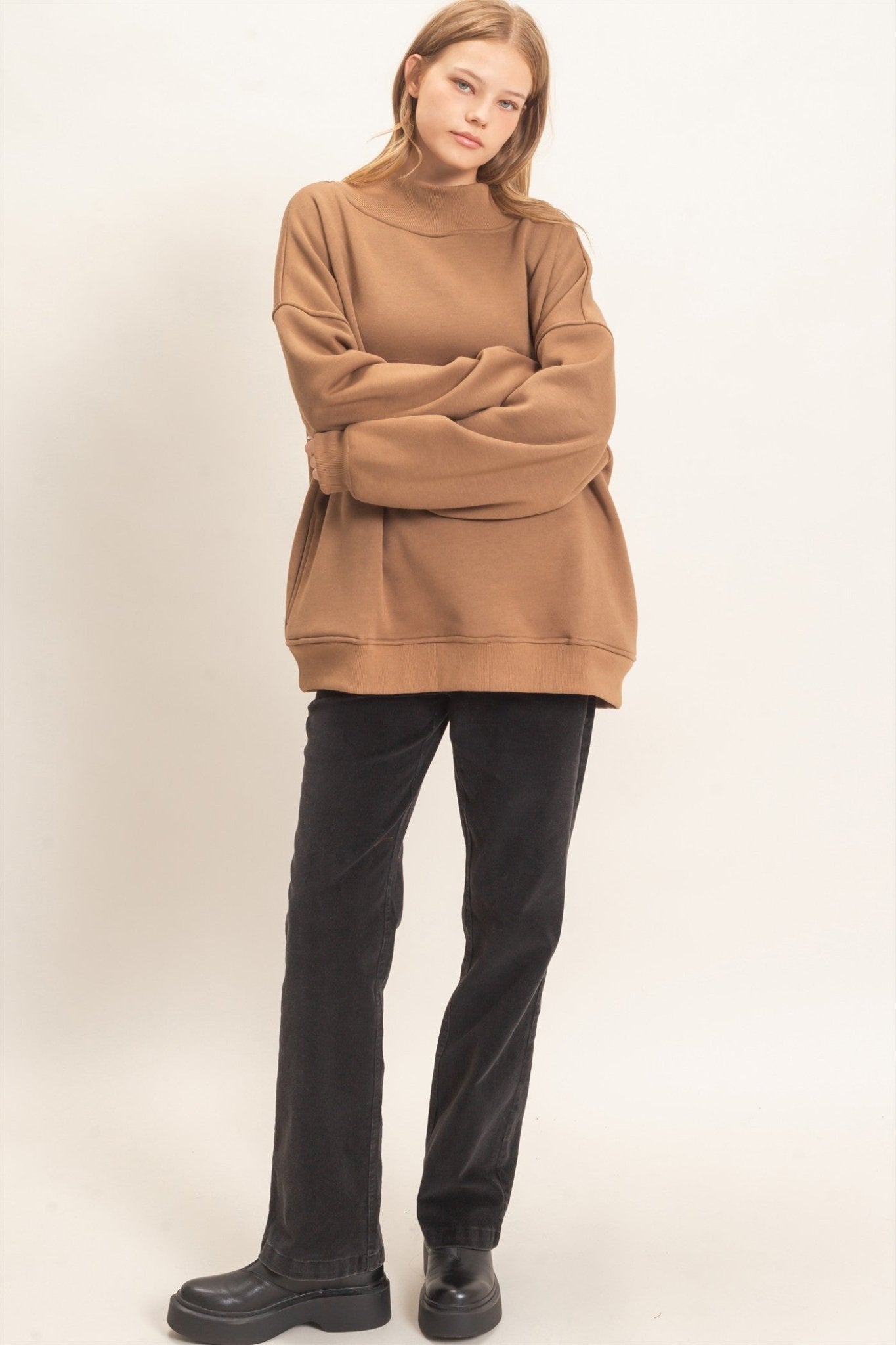 Leeway Washed Mock Neck Sweatshirt - Westly