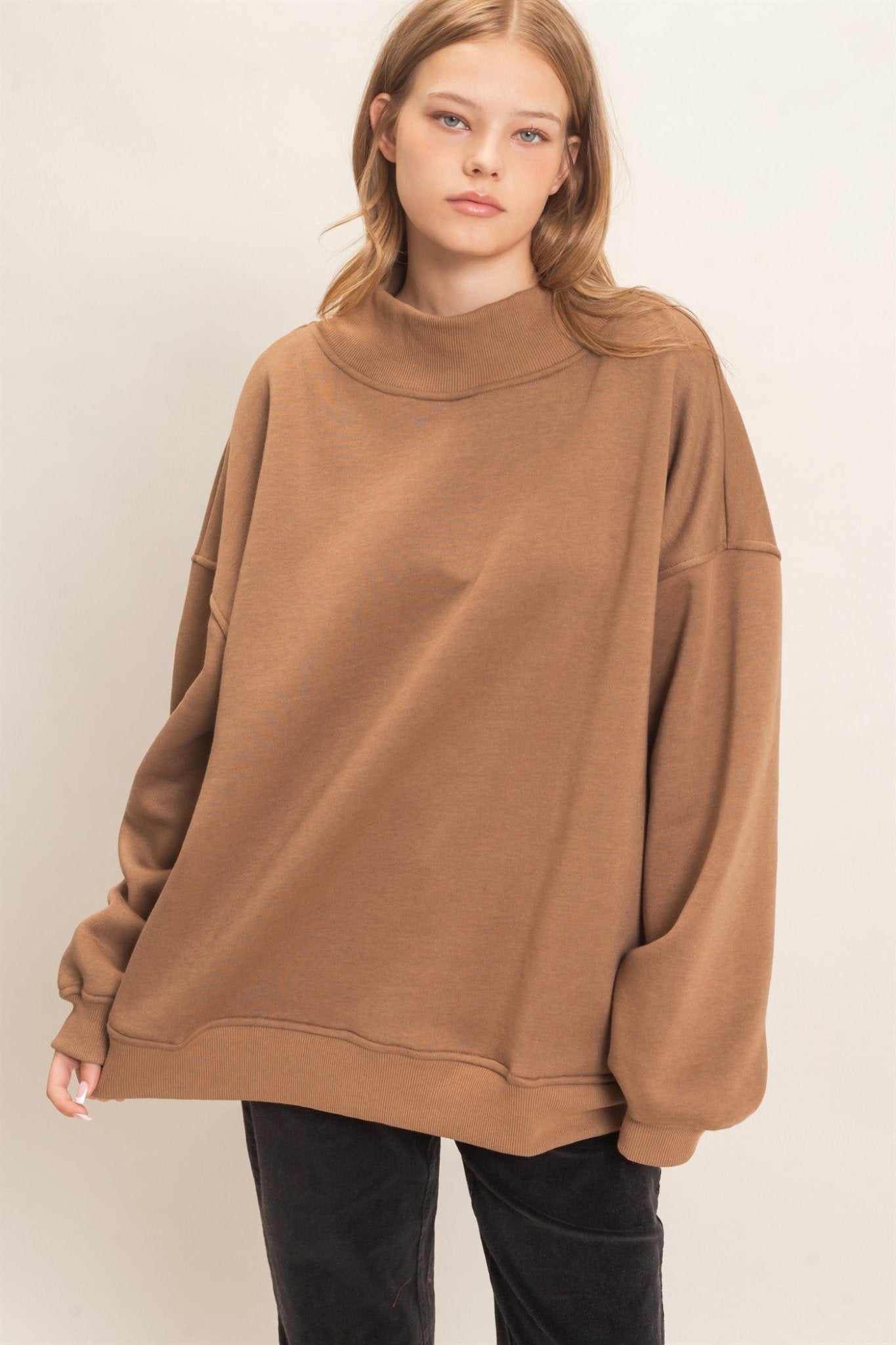 Leeway Washed Mock Neck Sweatshirt - Westly