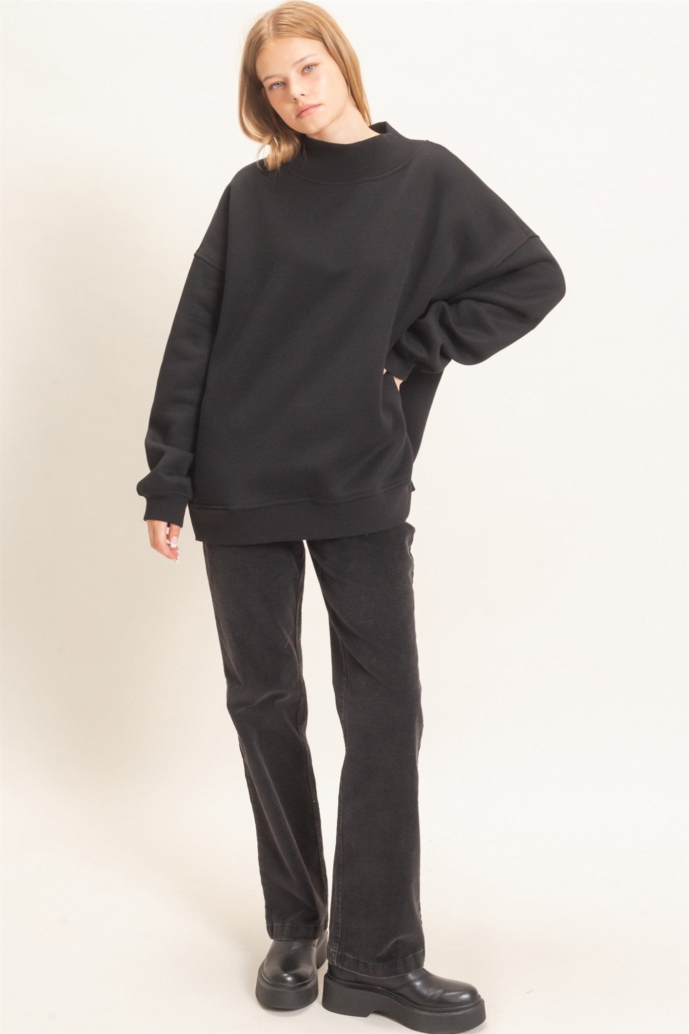 Leeway Washed Mock Neck Sweatshirt - Westly