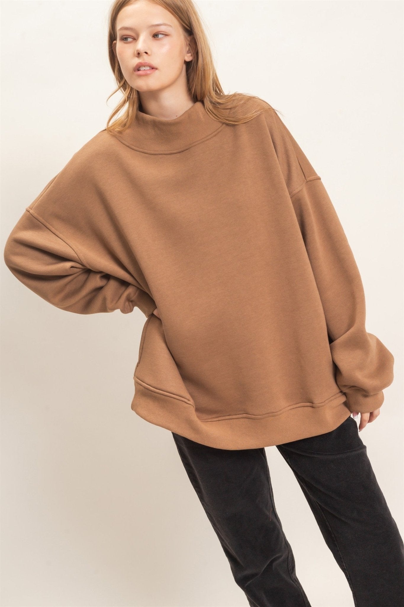 Leeway Washed Mock Neck Sweatshirt - Westly