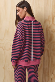 Leisureline Mock Neck Sweatshirt - Pink Navy Stripe