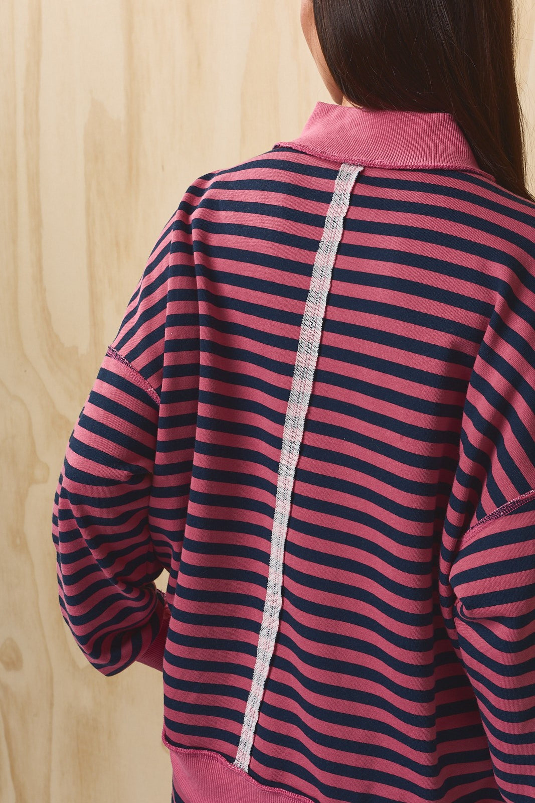 Leisureline Mock Neck Sweatshirt - Pink Navy Stripe