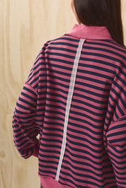 Leisureline Mock Neck Sweatshirt - Pink Navy Stripe