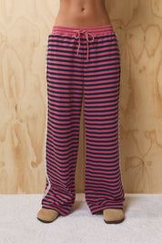 Leisureline Wide Leg Lounge Pants - Pink Navy Stripe