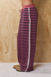 Leisureline Wide Leg Lounge Pants - Pink Navy Stripe