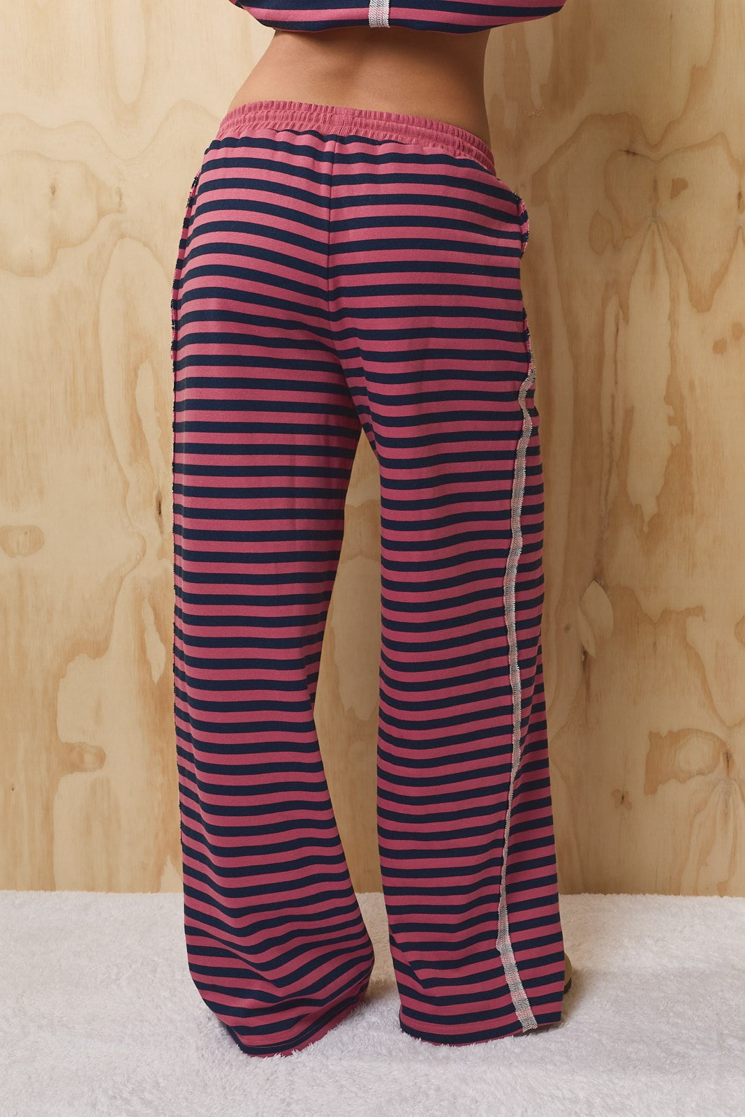 Leisureline Wide Leg Lounge Pants - Pink Navy Stripe