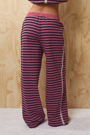 Leisureline Wide Leg Lounge Pants - Pink Navy Stripe