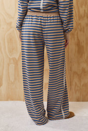 Leisureline Wide Leg Lounge Pants - Tan Blue Stripe