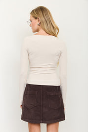 Lena Ribbed Boatneck Cardigan - Beige