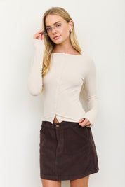 Lena Ribbed Boatneck Cardigan - Beige