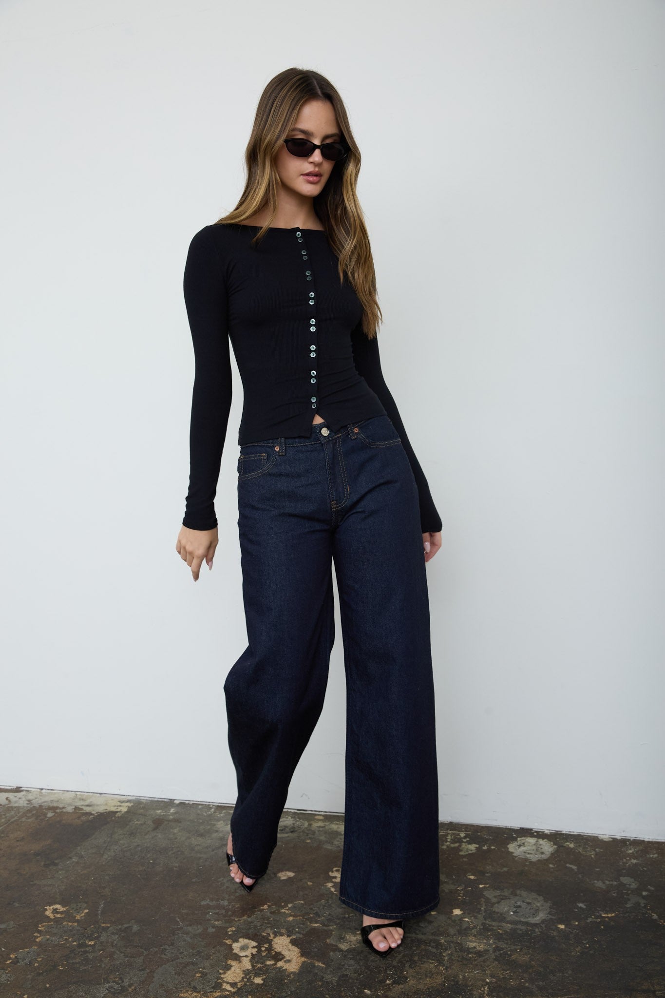 Lena Ribbed Boatneck Cardigan - Black