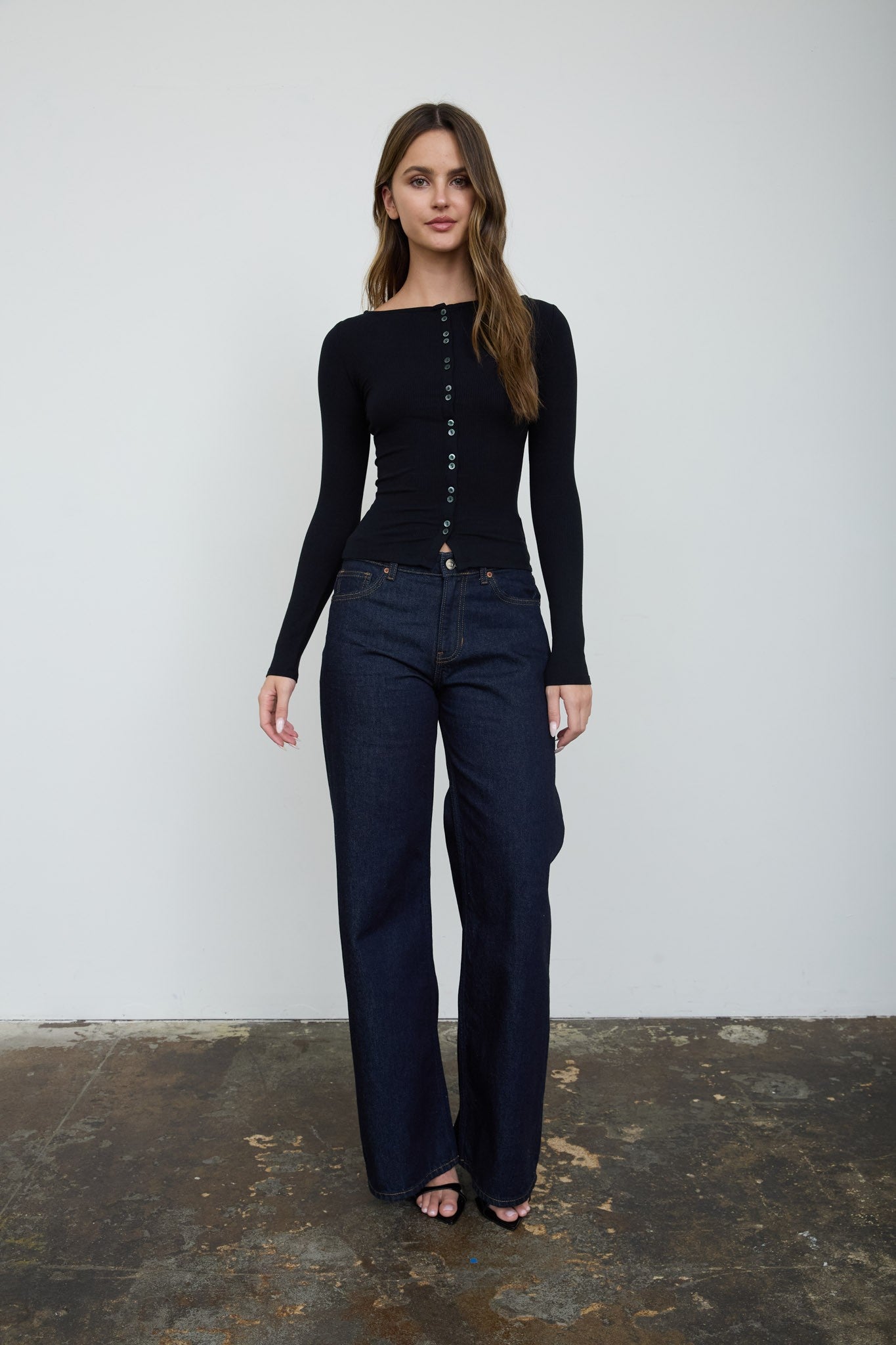 Lena Ribbed Boatneck Cardigan - Black