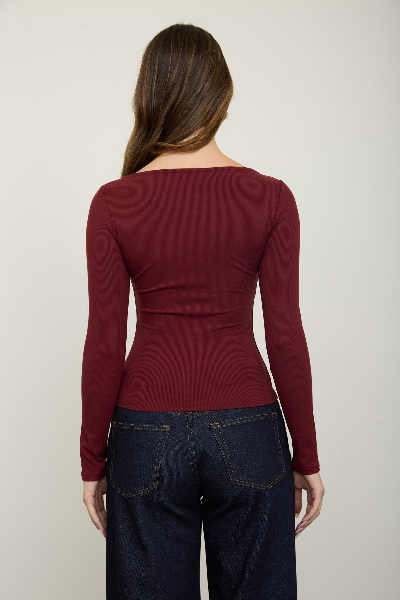 Lena Ribbed Boatneck Cardigan - Burgundy