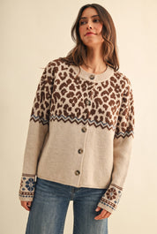 Leopard Border Knit Cardigan in Taupe - product photo 1