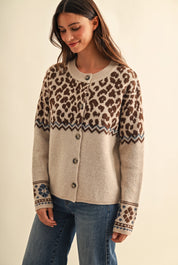 Leopard Border Knit Cardigan in Taupe - product photo 3