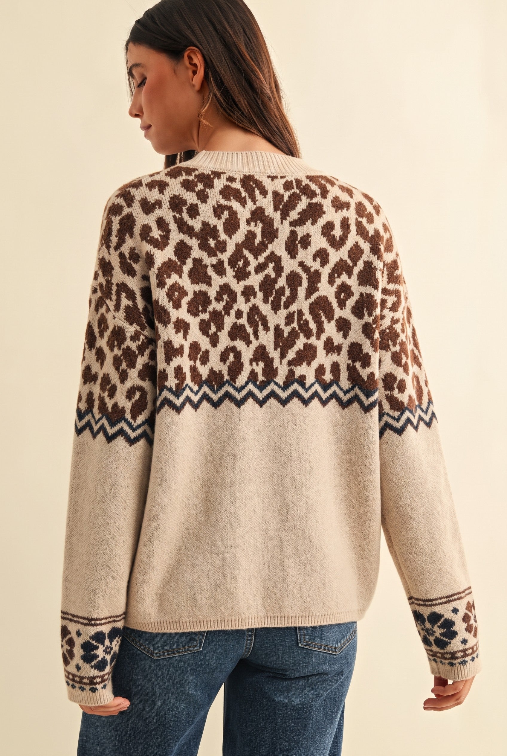 Leopard Border Knit Cardigan in Taupe - product photo 4