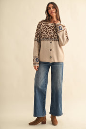 Leopard Border Knit Cardigan in Taupe - product photo 5
