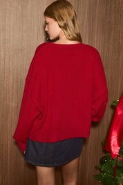 Letters to Home Merry Embroidered Knit Sweater in Red — product photo 05