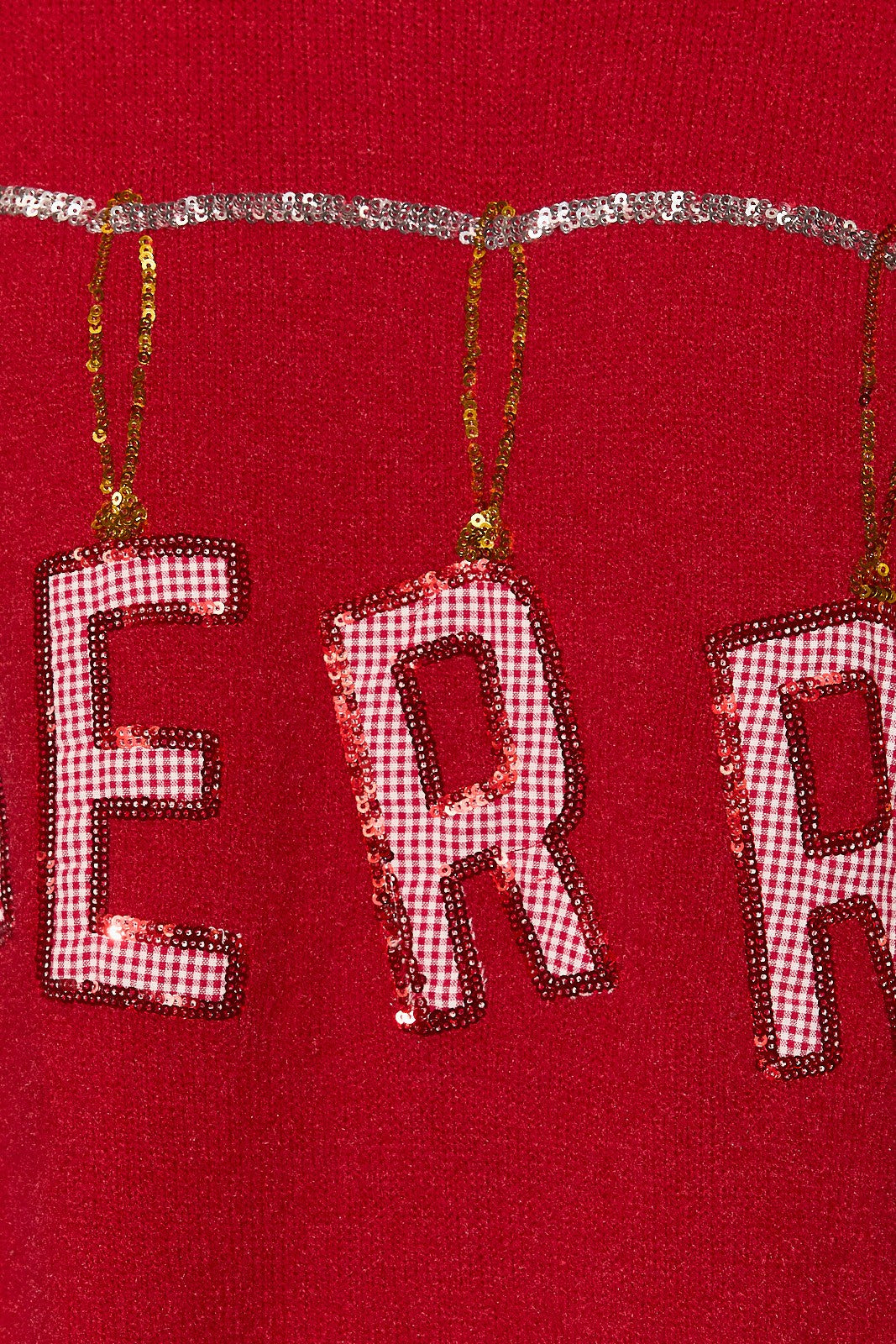 Letters to Home Merry Embroidered Knit Sweater in Red — product photo 06