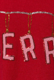 Letters to Home Merry Embroidered Knit Sweater in Red — product photo 06