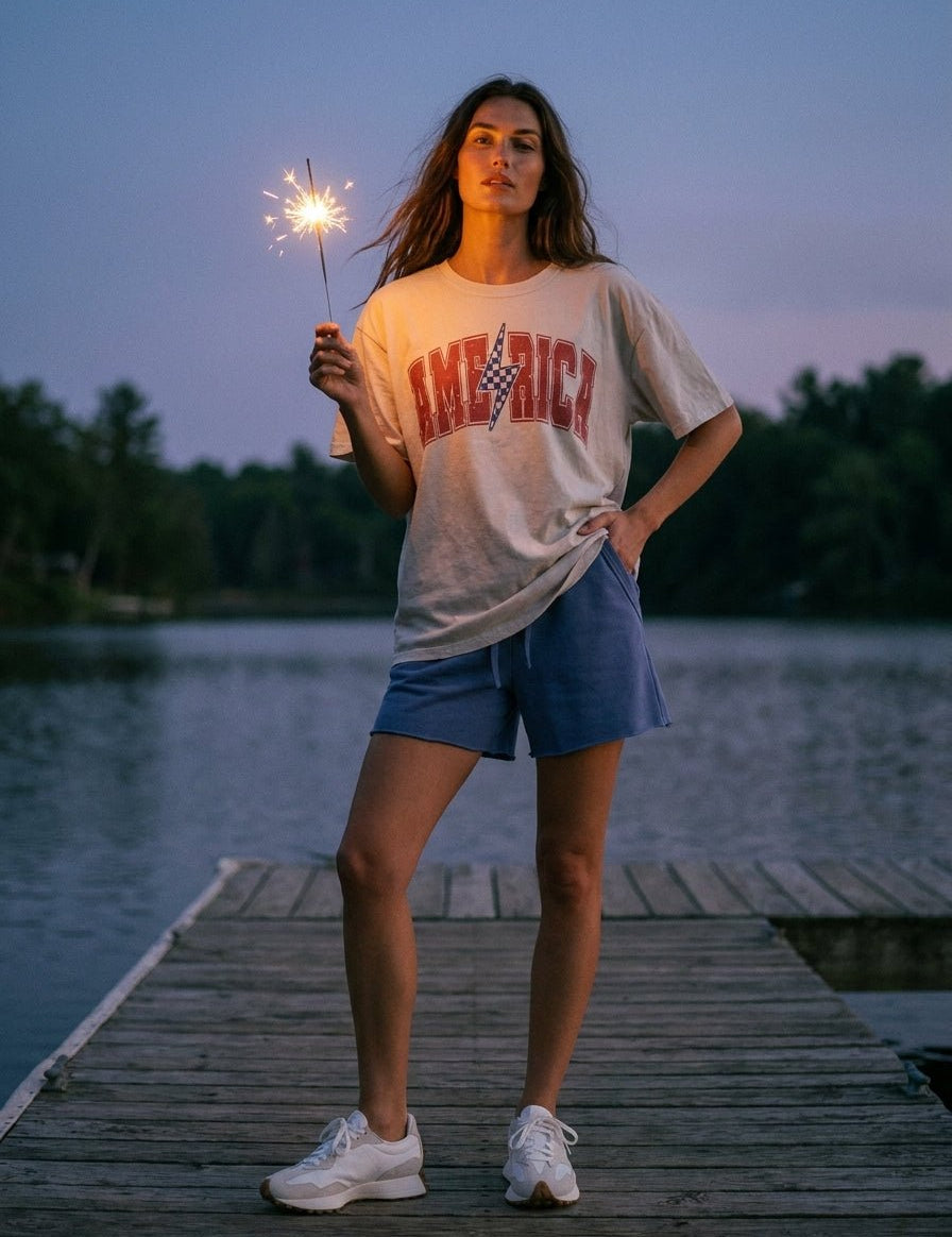 Lighting Bolt America Oversized Graphic Tee - Westly