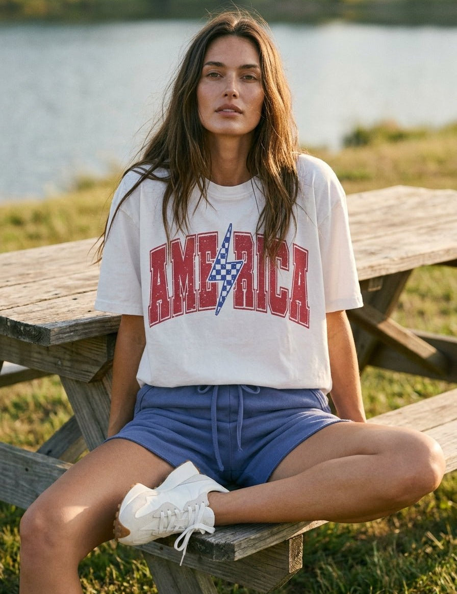 Lighting Bolt America Oversized Graphic Tee - Westly