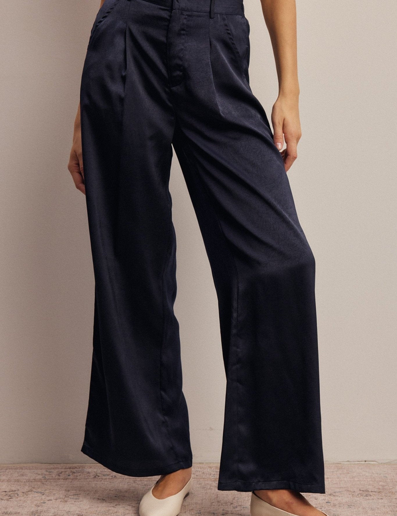 Limelight Satin Pleated Wide Leg Pants - Westly