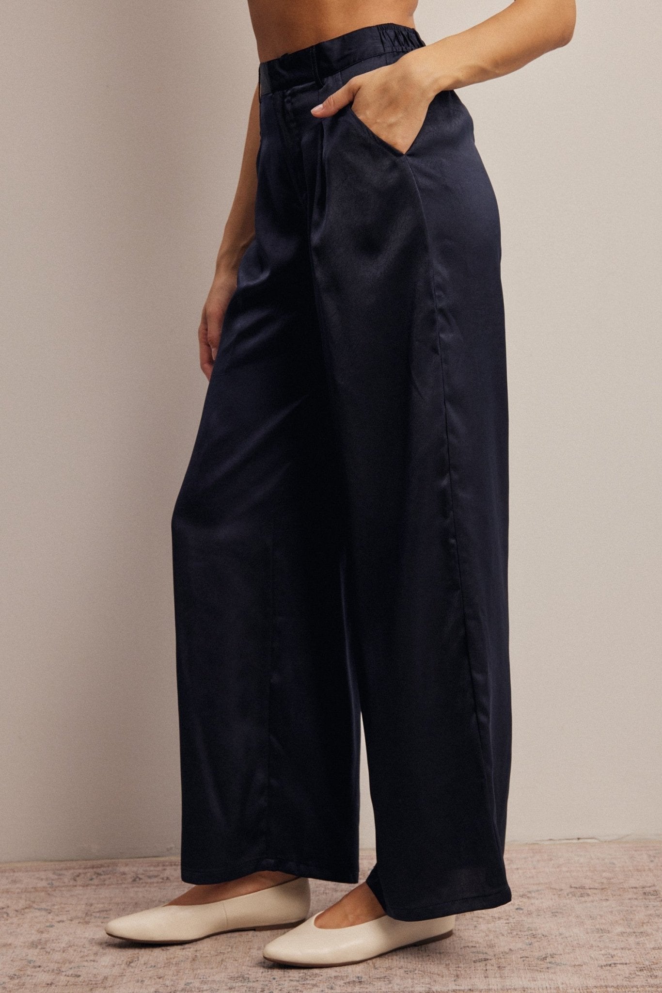 Limelight Satin Pleated Wide Leg Pants - Westly