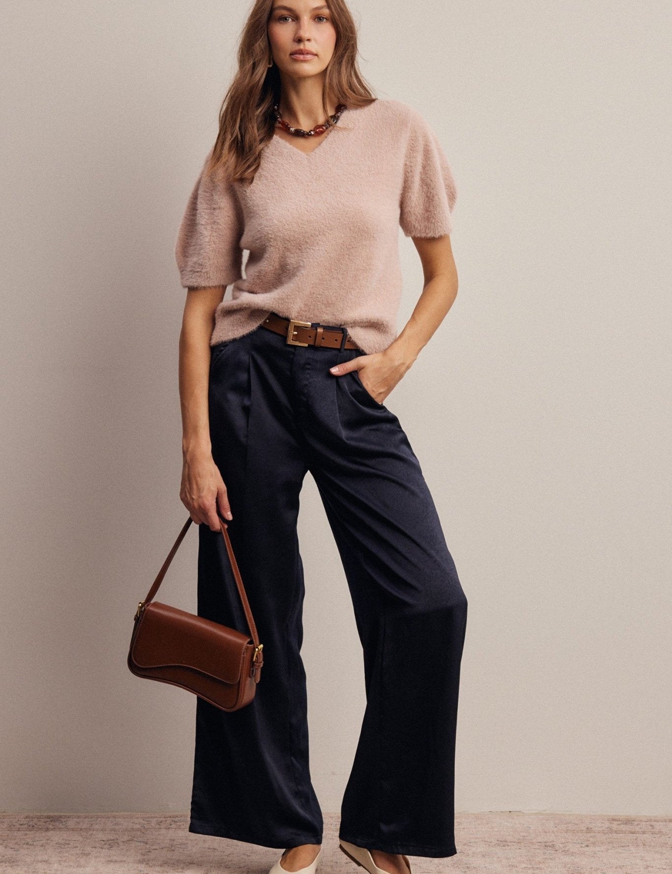 Limelight Satin Pleated Wide Leg Pants - Westly