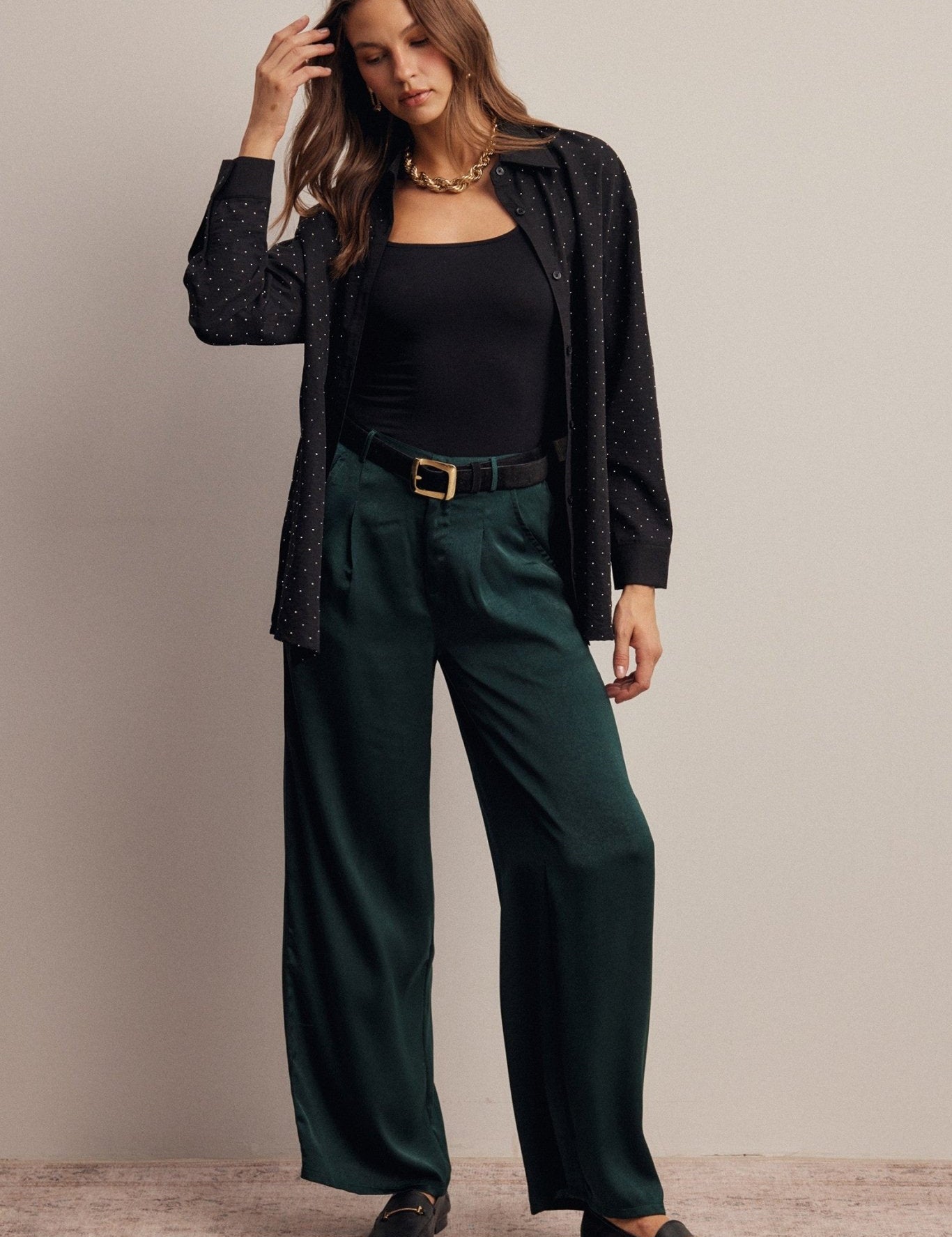 Limelight Satin Pleated Wide Leg Pants - Westly