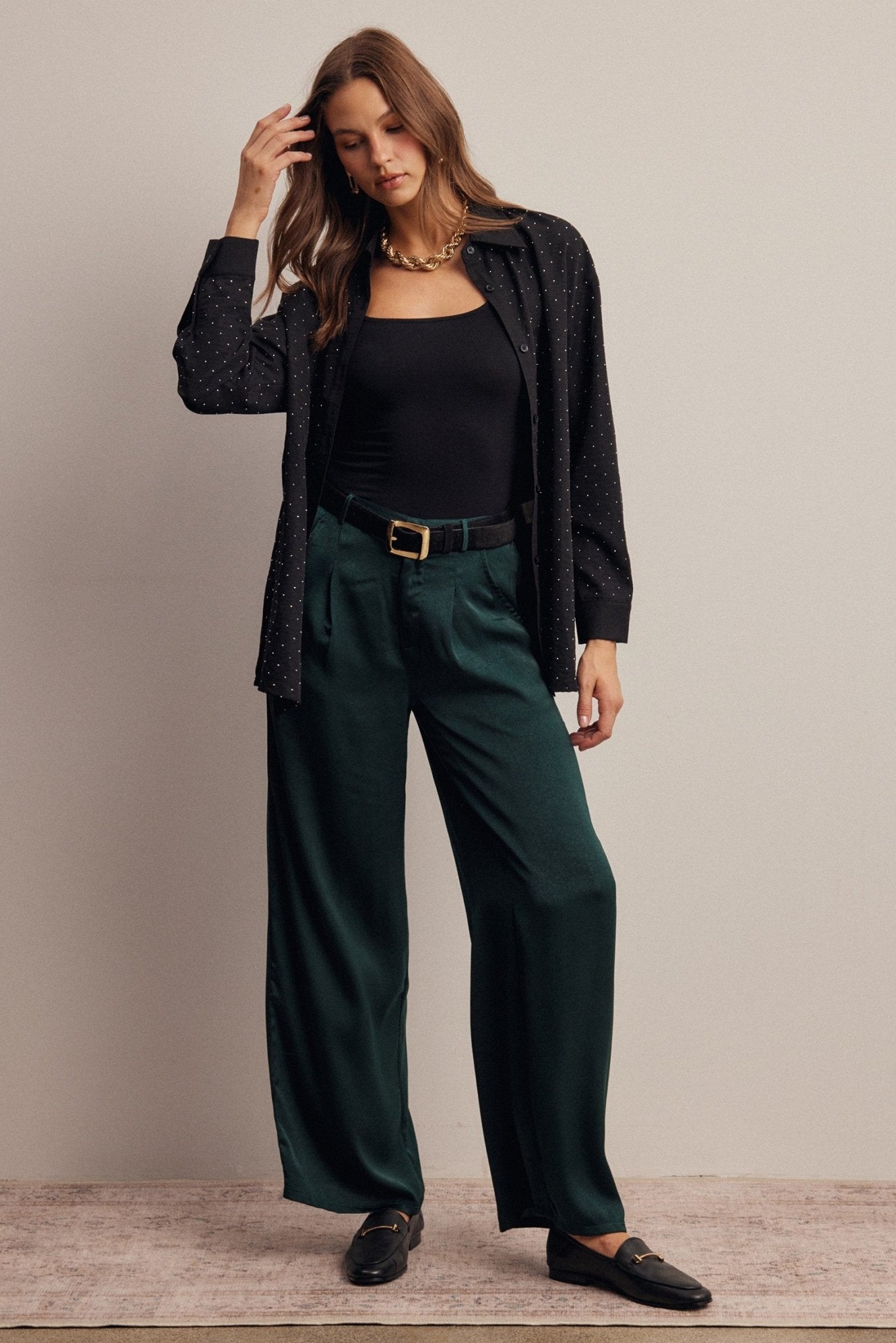 Limelight Satin Pleated Wide Leg Pants - Westly