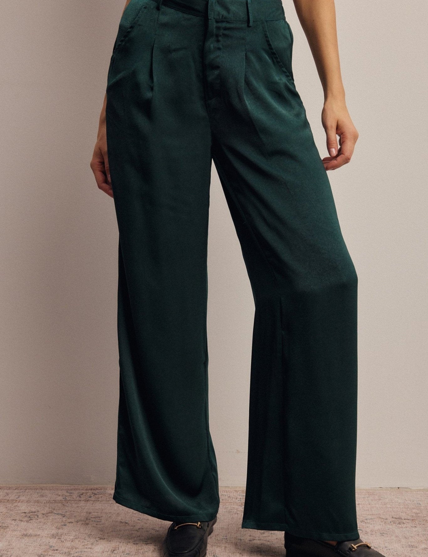 Limelight Satin Pleated Wide Leg Pants - Westly