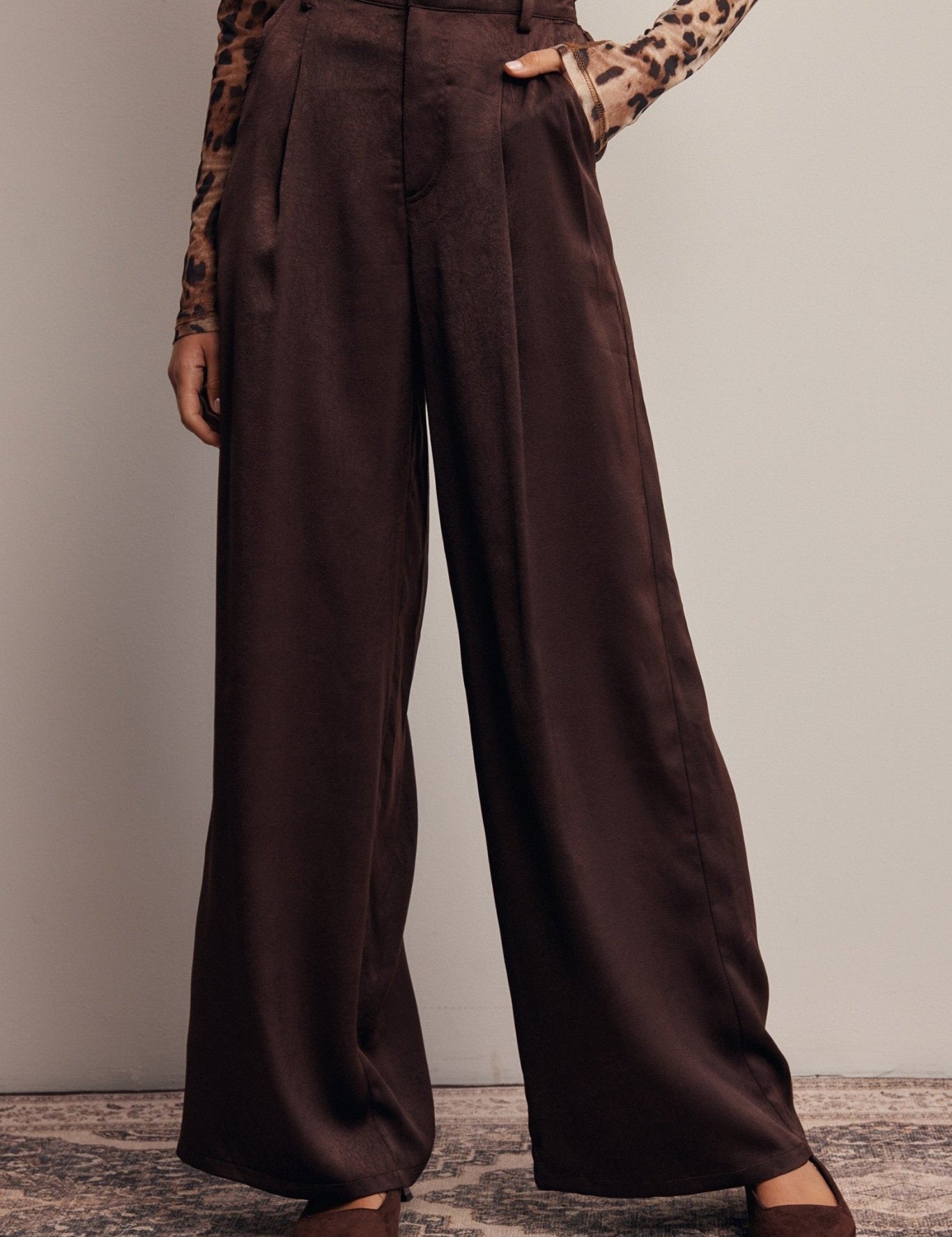Limelight Satin Pleated Wide Leg Pants - Westly