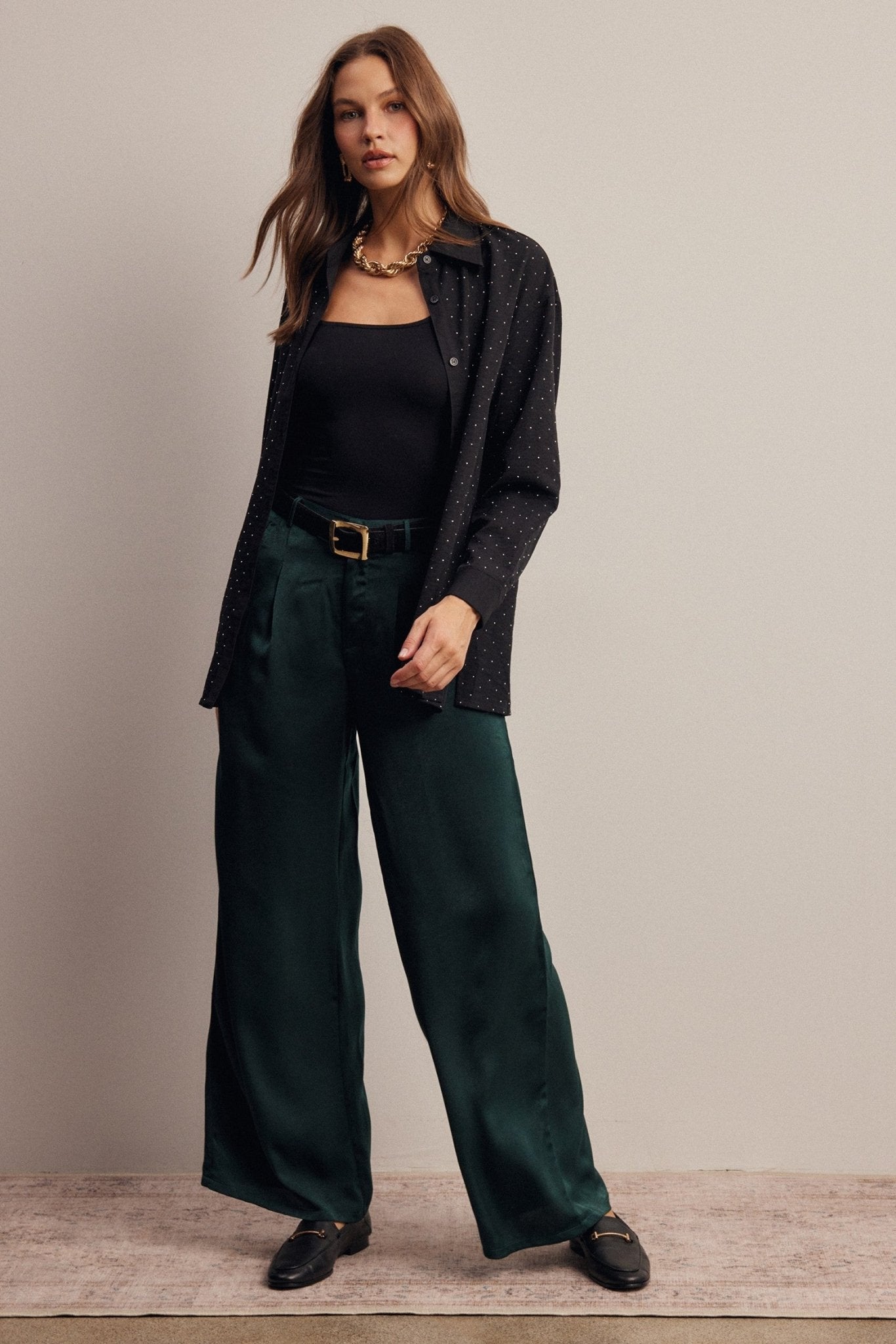 Limelight Satin Pleated Wide Leg Pants - Westly