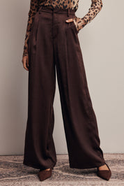 Limelight Satin Pleated Wide Leg Pants in Chocolate Plum, photo 2