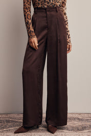 Limelight Satin Pleated Wide Leg Pants in Chocolate Plum, photo 3