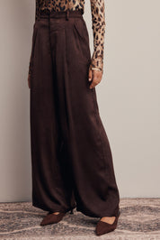 Limelight Satin Pleated Wide Leg Pants in Chocolate Plum, photo 4