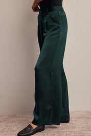 Limelight Satin Pleated Wide Leg Pants in Deep Green, photo 4