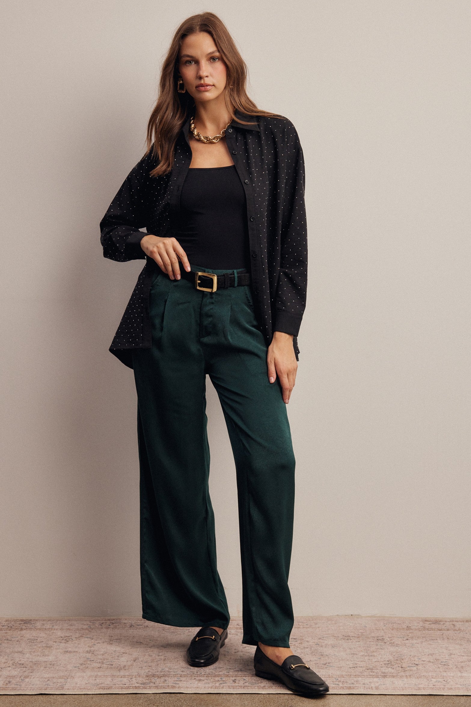 Limelight Satin Pleated Wide Leg Pants in Deep Green, photo 10