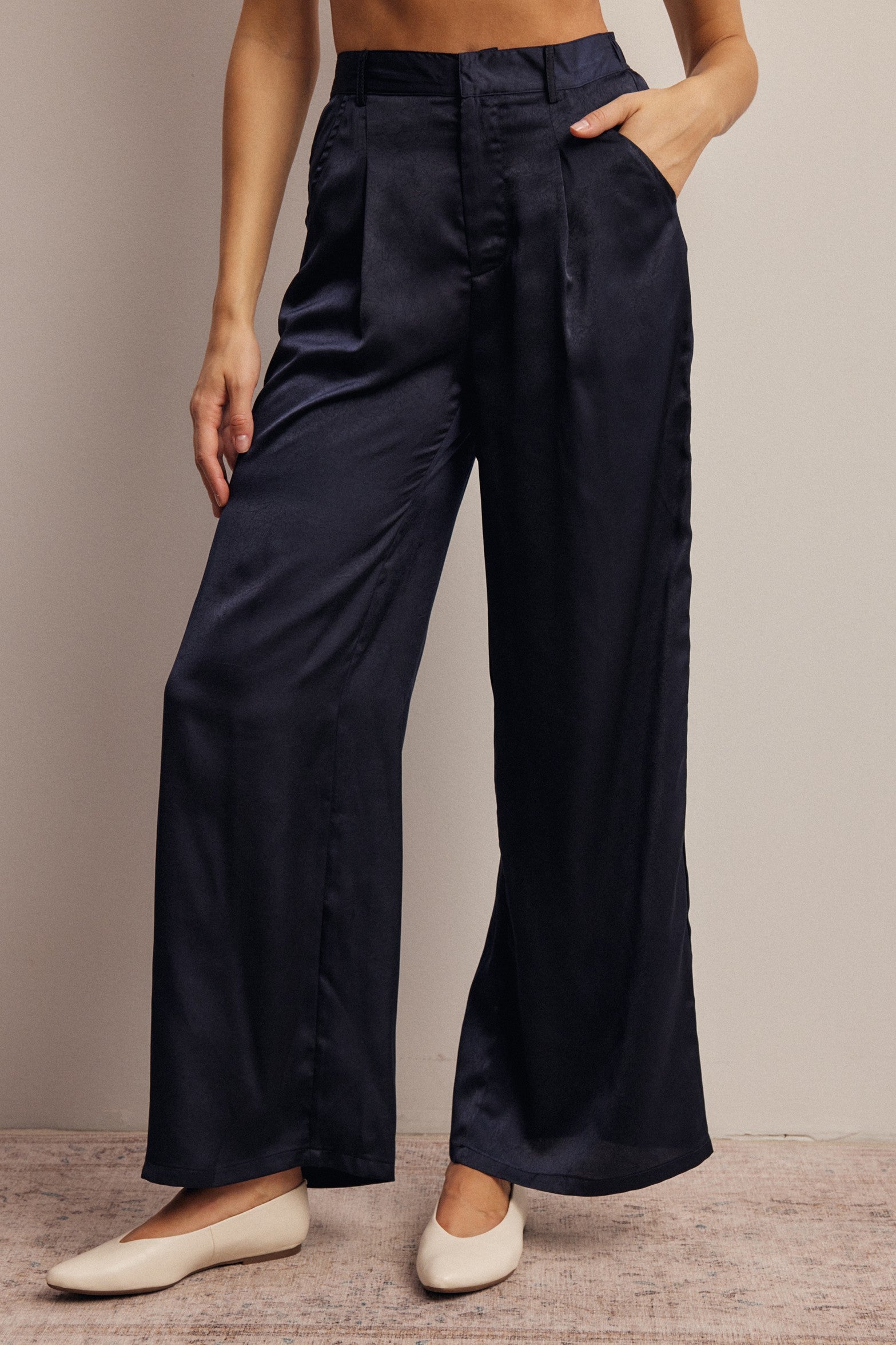 Limelight Satin Pleated Wide Leg Pants in Midnight, photo 2