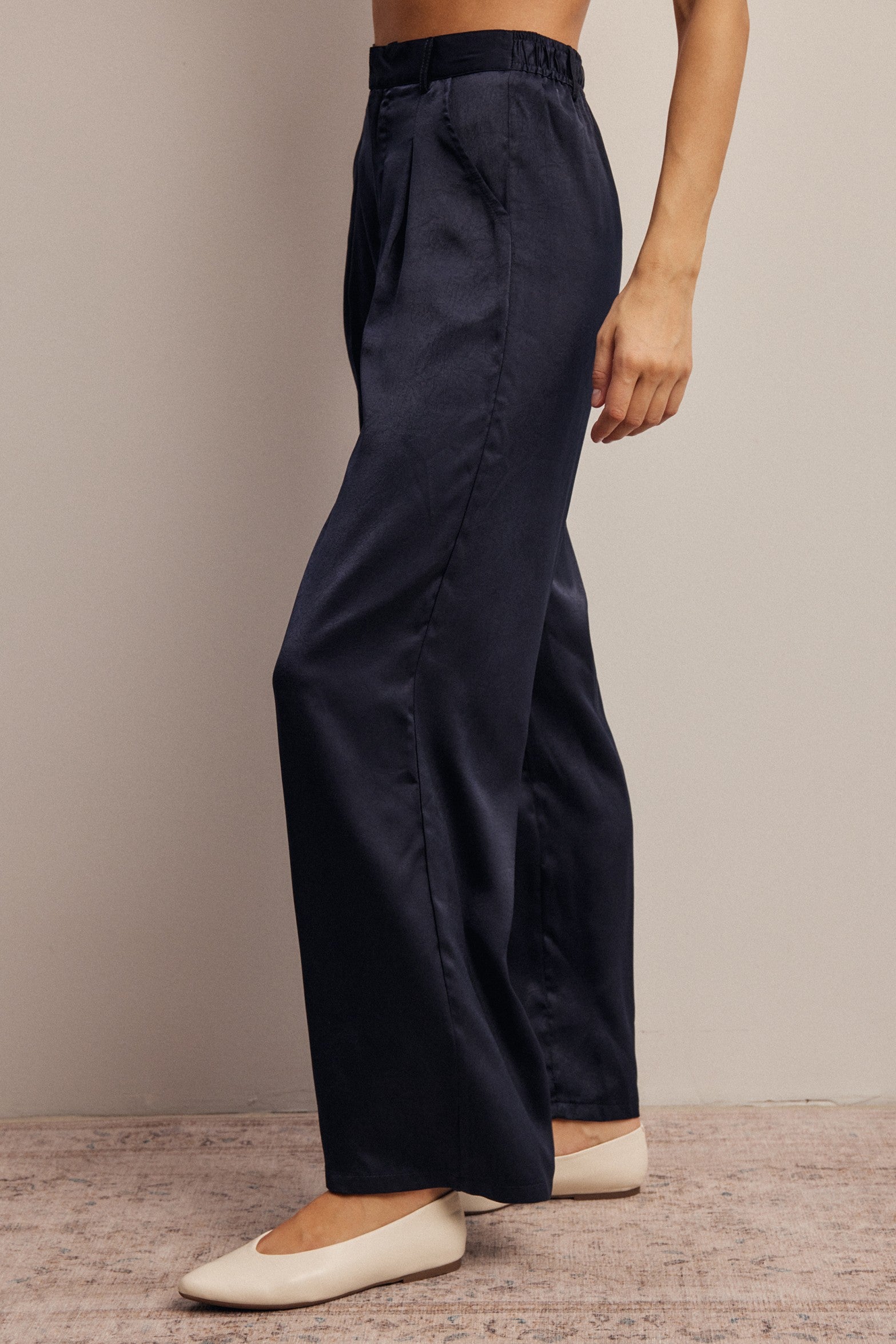 Limelight Satin Pleated Wide Leg Pants in Midnight, photo 4