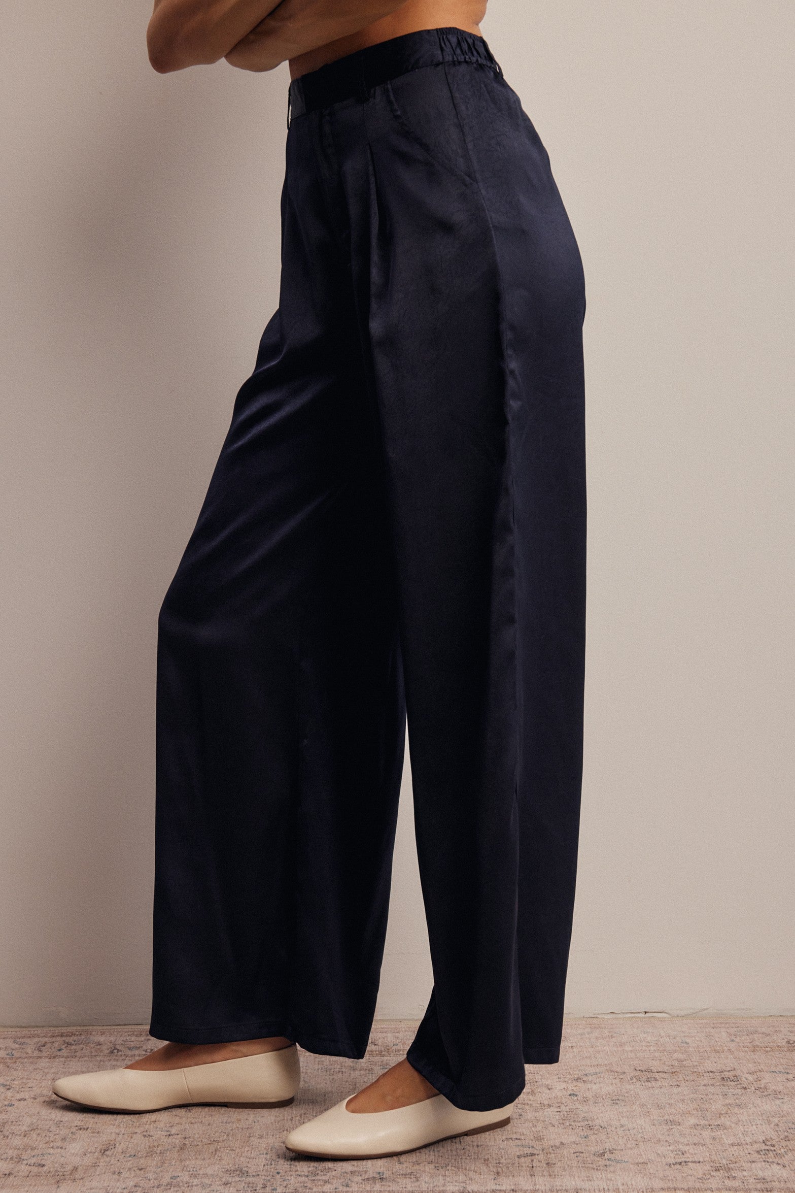 Limelight Satin Pleated Wide Leg Pants in Midnight, photo 5