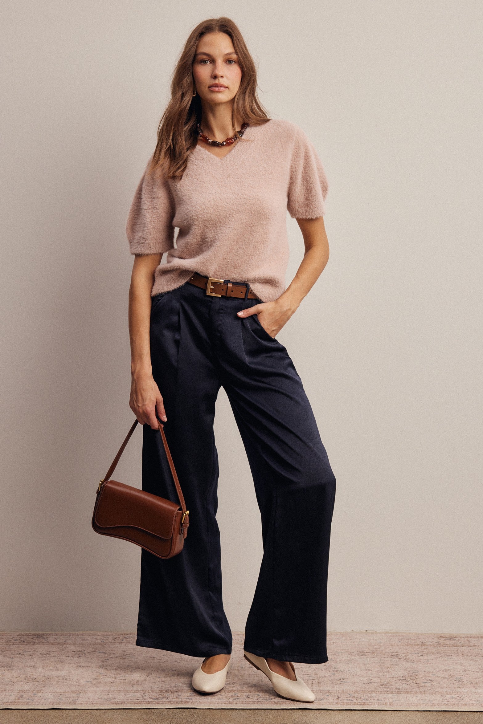 Limelight Satin Pleated Wide Leg Pants in Midnight, photo 9