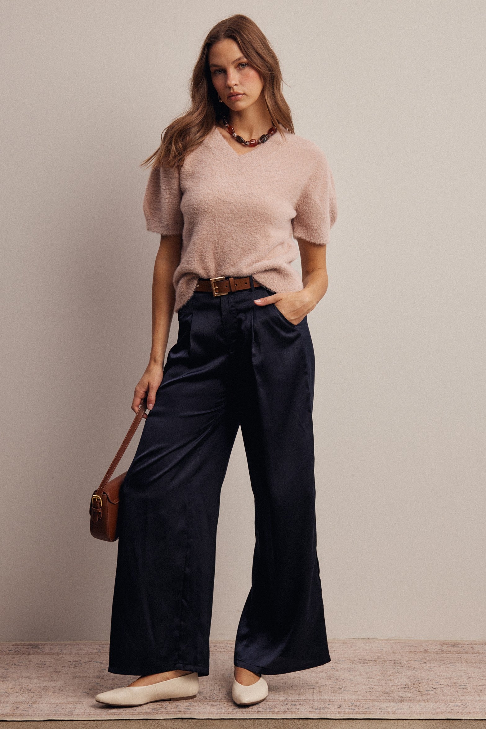 Limelight Satin Pleated Wide Leg Pants in Midnight, photo 10
