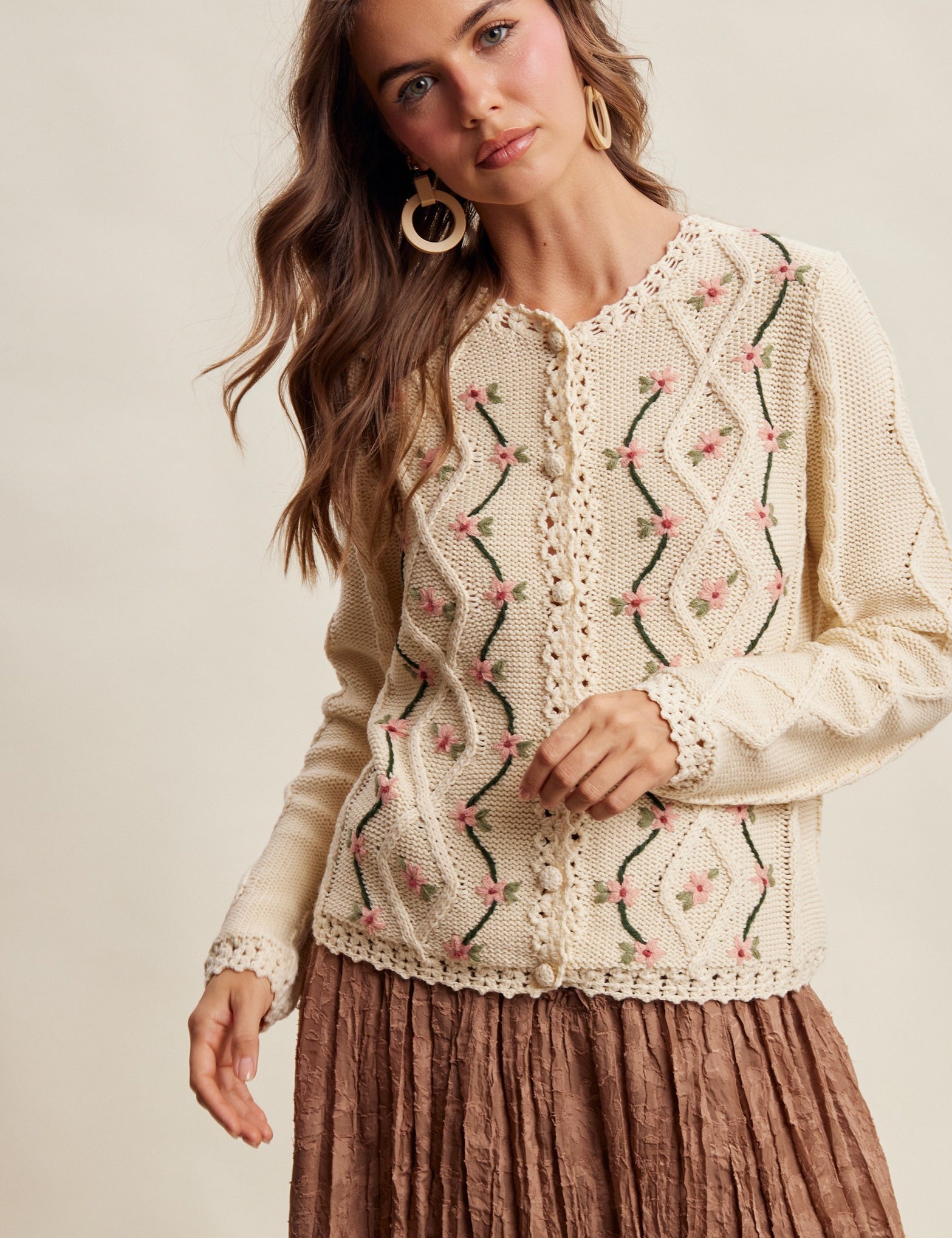 Linden Bloom Embroidered Floral Cardigan - Ecru