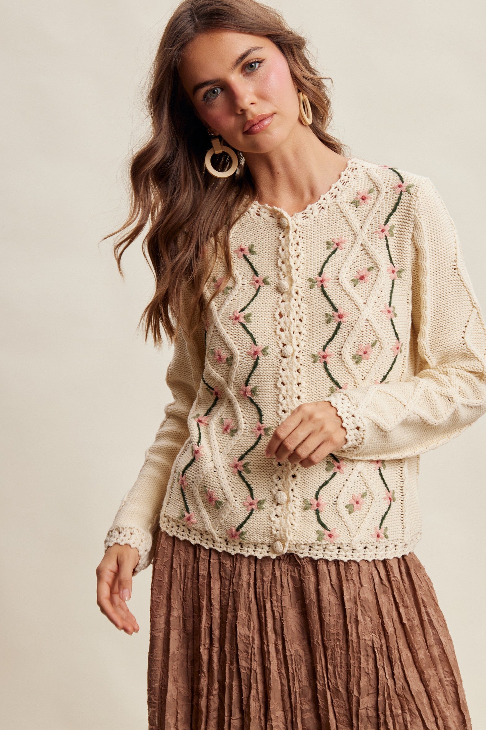 Linden Bloom Embroidered Floral Cardigan - Ecru