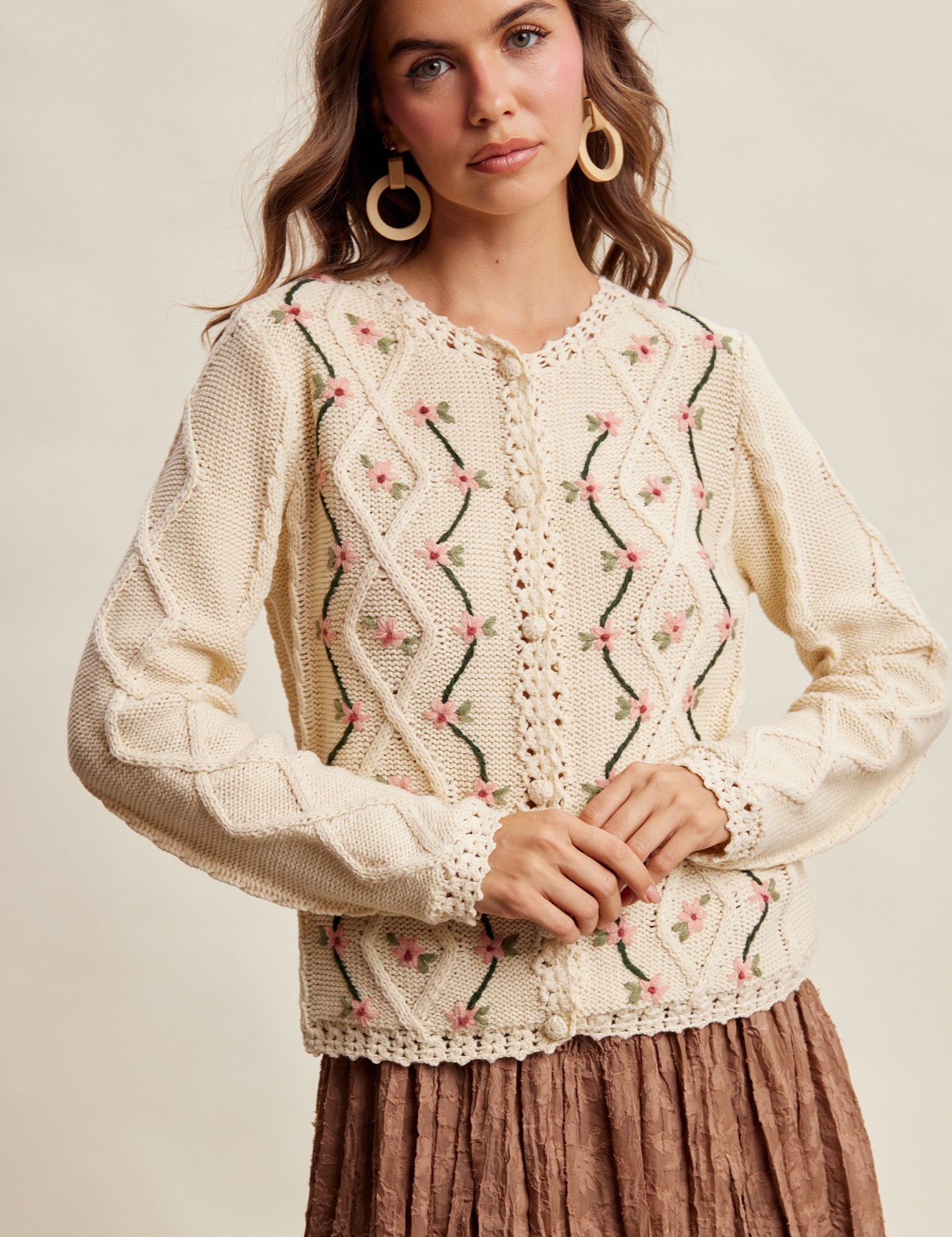 Linden Bloom Embroidered Floral Cardigan - Ecru